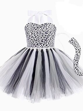 Girls Jungle themed Cosplay Dress, Black Leopard Size 7-8 years